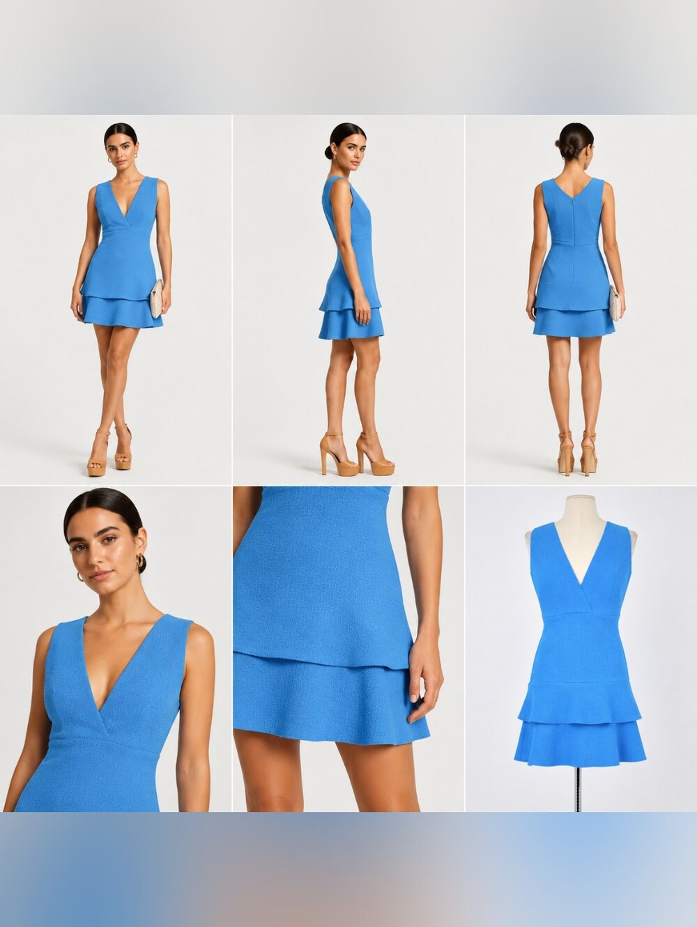 Sandro V-Neck Tiered Mini Dress in Royal Blue